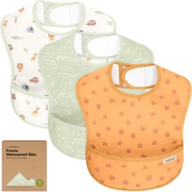 3-Pack Waterproof Baby Bibs for Eating - Lightweight Baby Bib with Food Catcher, Mess Proof Toddler Bibs, Waterproof Bibs for Baby Boys, Baby Girls, Feeding Bibs,Drool Bibs,Baby Food Bibs (Wilderness)