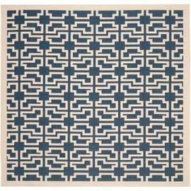 SAFAVIEH Washable Rug Outdoor Courtyard Collection - 7'10" Square, Navy & Beige, Non-Shedding & Easy Cleaning, Ideal for Patio, Backyard, Mudroom (CY6015-268)