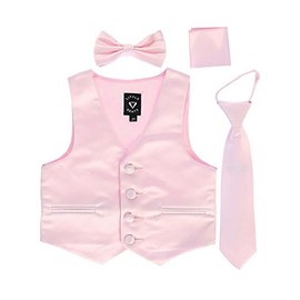 iGirlDress - Conjunto de chaleco de satén formal de 4 piezas para niños, Rosado, 6-12 Meses