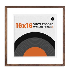 Venusmiles Vinyl Record Frame Natural Walnut Wood 16 X 16 Inches with White Mat, for 12.5" x 12.5" LP Record Album Display, Shatter-Resistant Tempered Glass Cover and Wall Hanging Hardware