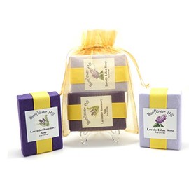 Sunflower Hill Mother's Day Floral Gift Set of Handcrafted Soaps Lilac and Lavender Rosemary
