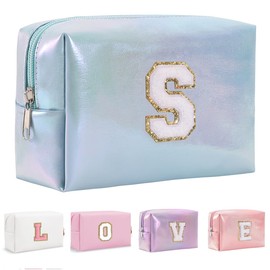 Yintry Makeup Bag Set Organizer Cotton Letter Cosmetic Pouch Large Capacity Travel Toiletry Bag Women Girls Birthday Gifts Portable Brush Storage Bag with Divider and Handle