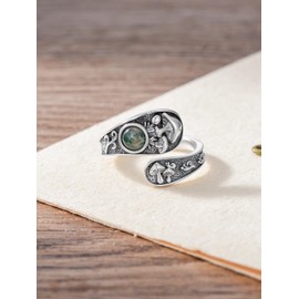 Lypic Mushroom Ring 925 Sterling Silver Moss Agate Spoon Ring Mushroom Jewelry Gifts for Women
