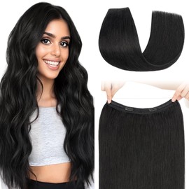 S-Noilite Invisible Wire in Human Hair Extensions 100% Real Remy Human Hair with Clips Adjustable Hidden Wire in Hair Extension for Women 13 inch Jet Black