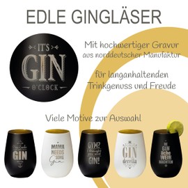 4you Design Gin Tonic Glas mit Spruch der GIN des Lebens – Geschenk für Männer, Frauen zum Muttertag oder Vatertag – Tumbler-Party-Glas aus Kristallglas – sehr bruchsicher – Weiß-Gold – 465ml