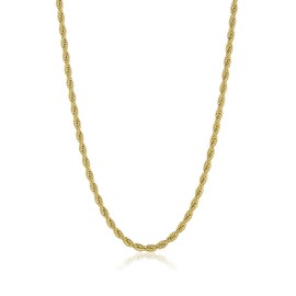 The Bling Factory 4.9mm 24k Yellow Gold Plated Stainless Steel Twisted Rope Chain Necklace, 30 inches