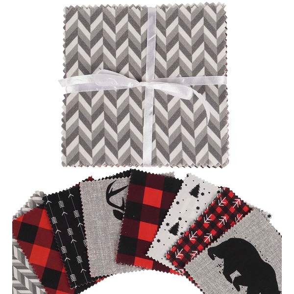 Soimoi Lumberjack Theme Print Precut 5-inch Cotton Fabric Quilting Squares