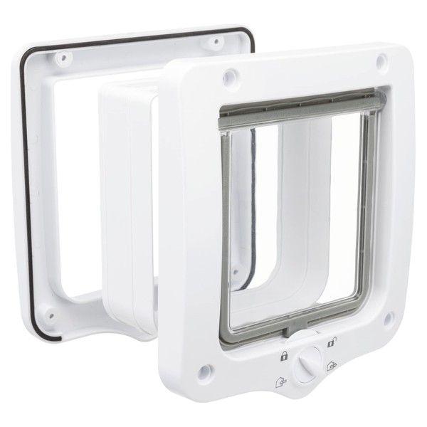 TRIXIE 44231 Waterproof and Quiet Cat Flap "4-Way Freewheel Door with Tunnel, 20 x 22 cm, White"