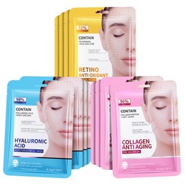 12 Pack Face Masks Skincare, Collagen Face Masks for Women, Hyaluronic acid Facial Sheet Mask, Hydrating Face Mask, Face Mask Sheet for All Skin Types, Anti-Aging, Moisturizing, Brightening, Smoothing