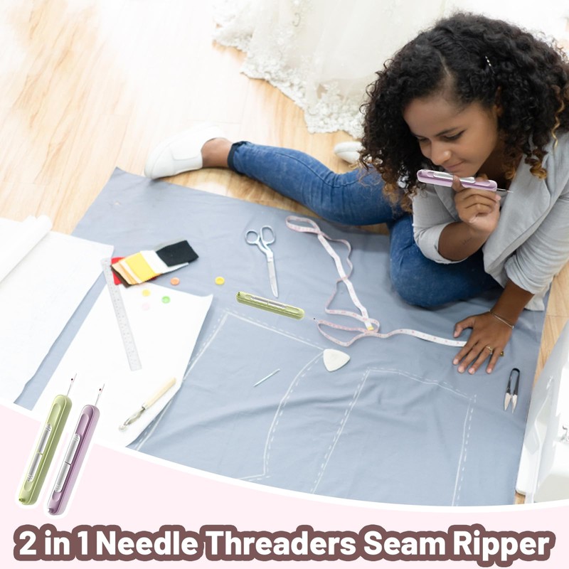 Needle Threaders,Seam Ripper,2 Pcs Retractable Needle Threader 2 in 1