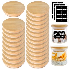 Oui Yogurt Jar Lids - 24 Pack Oui Lids- Natural Bamboo Wood with Silicone Sealing Rings and Oui Yogurt Bottle Label,For 5 Oz Oui Yogurt Jars…