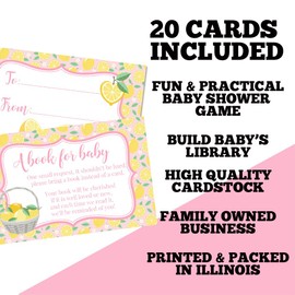 Amanda Creation Book Request Cards Pink Lemon Bring a Book Insert Request for Baby Shower - 20 2.5 by 4 Inch Double Sided Gift Tags, Made in the USA