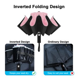 Windproof Folding Umbrella with LED Light, Lively Life [210T 105 x 60 cm] Inverted Umbrella with Teflon Coating and Reflective Strip, 10 Reinforced Ribs, Travel Compact Umbrella for Men and Women,