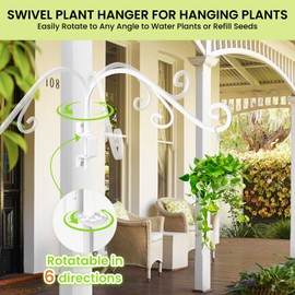 Swivel Plant Hanger, 16 Inch Metal Plant Hangers Outdoor Dual Hook Design Wall Plant Hanger Heavy Duty Plant Hangers Outdoor for Hanging Bird Feeders, Cages, Lanterns, Baskets, Wind Chimes, White
