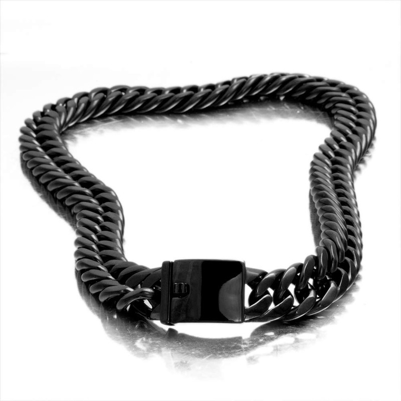 TIASRI Mens Black Plated Stainless Steel 17mm Strong Curb Cuban