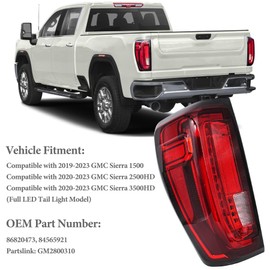 LED Tail Light Assembly Compatible with 2019-2024 GMC Sierra 1500 2500HD 3500HD Rear Brake Light Replaces# 86820473, 84565921 (Left Driver Side)