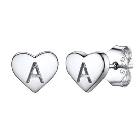 PROSILVER Initial Earrings 925 Sterling Silver Heart Stud Earrings with Letters Minimalist Alphabet Piercing Earrings Ear Jewellery Accessory for Women Girls Daughter Granddaughter, Sterling Silver
