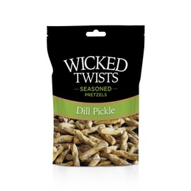 Wicked Twists Dill Pickle Seasoned Pretzels Twists 5.5 oz (1 Pack) Snack Pretzel Sticks Rods, Bold Flavor Snack, Resealable Fresh Pack, Baked Crunch, Party & School-Ready