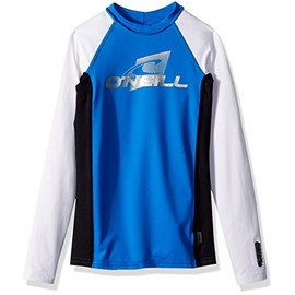 O'Neill Youth Premium Skins UPF 50+ Long Sleeve Rash Guard, Ocean/Black/White, 16