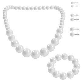 SoulCats® Jewellery Set - Pearl Necklace, Pearl Bracelet and 3 Pairs of Stud Earrings