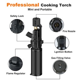 JETPRO Torch Lighter One-Hand Operation Kitchen Cooking Torch with Adjustable Flame (Butane Gas Not Included)