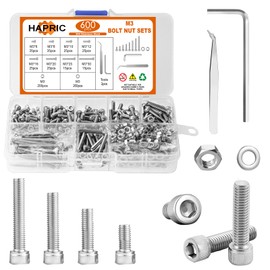 Hapric 600 Pcs M3 Screws Assortment Kit Metric Screw Kits Nuts and Bolts Assortment Kit M3 x 6mm /8mm /10mm /12mm /16mm /20mm /25mm/30mm Metric Machine Screw Kit (304 Stainless Steel Hex Socket Head)