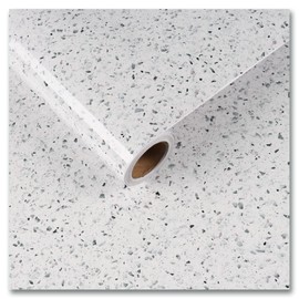 CRE8TIVE White Granite Peel and Stick Wallpaper Terrazzo Effect Removable Wallpaper Sticky Back Plastic Vinyl Wrap for Furniture Bathroom Wallpaper Waterproof Backsplash for Kitchen Vinyl 30cm x 200cm
