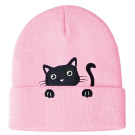 Cat Beanie for Cute Cat Lover Gifts Animal Knitted Hats Anime Hat for Women Girls (Acrylic, Pink)