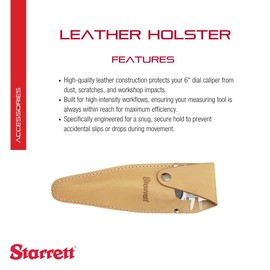 Starrett Premium Leather Holster for 6" Dial Caliper - Durable Protection, Easy Access, Secure Fit - Precision Tool Accessory - 915