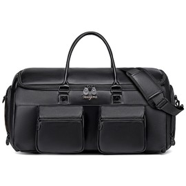 Convertible Garment Bag for Travel, PU Leather Carry On Garment Duffle Bag for Men Women, 2 in 1 Suit Travel Bags for Hanging Clothes with Shoe Compartment