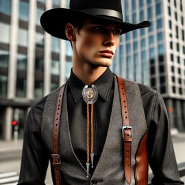 HLYMPONY Bolo tie for Men Western Cowboy Brown Leather Necktie Initial Letter ABCDJMR to Z Bolo ties for Women (S)