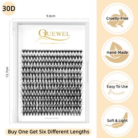QUEWEL Lash Clusters 240Pcs Cluster Lashes 30D 0.07C Curl Mix8-14mm Individual Lashes Soft&Comfortable DIY Eyelash Extension at Home(30D 0.07C MIX8-14)