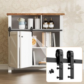 FLYVLIEG Upgraded 4FT Mini Folding Sliding Barn Door Hardware Kit for 2 Doors,Easy Install,Small Cabinet Barn Door Hardware Track Kit for TV Stand, Cupboards, Storage Cabinets(No Cabinet)