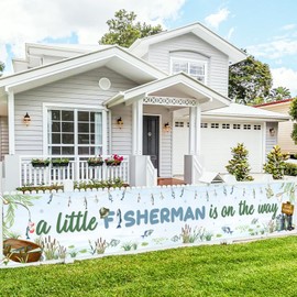 kreat4joy Fishing Baby Shower Decoration, A Little Fisherman Is on The Way Yard Banner 9.84x1.64ft Fishing Yard Banner Sign for Gone Fishing Little Fisherman Baby Shower Gender Reveal Decoration