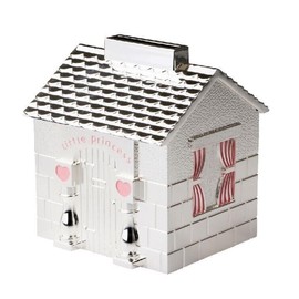 Wendy House Money Box 10.5cm Little Princess Silver and Pink Money Bank for New Baby or Christening.Comes boxed