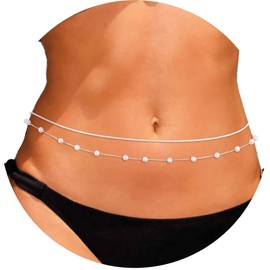 ELABEST Layered Belly Chain Rhinestone Waist Chain Adjustable Waist Jewelry for Women (F(Silver), 23.6+7.8inch)