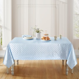 HommxJF Light Blue Polka Dot Satin Table Cloth 60 x 102 Inches,Rectangle Light Blue Tablecloth Stain Resistant Wrinkle Free Silkly Soft Table Cloths for Dining Room, Indoor and Outdoor Use