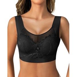 Milan Holiday Womens Soft Lace Seamless Bras Wireless Bras Full Coverage No Underwire Comfort Daily Bras Sleep Wirefree Bras(Black,Large)