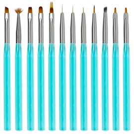 Lokaloka 12 Stück Nagel Pinsel Set für Gelnägel Nagellack Nailart Nail Art mit Ombre Brush, Pinselset French Fein Dünn Fineliner Oval Fächer Flach Blumen für UV Gel Neonail Acryl Nageldesign Profi