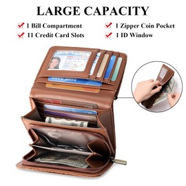 SENDEFN Wallets for Women Trifold Ladies Wallet Credit Card Holder Coin Pocket with ID Window