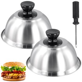 FUNSUEI 2 PCS Burger Covers, 16 x 10cm Silver Round Basting Covers, Burger Cloche for Griddle, Basting Covers, Cheeseburger Barbecue Steak