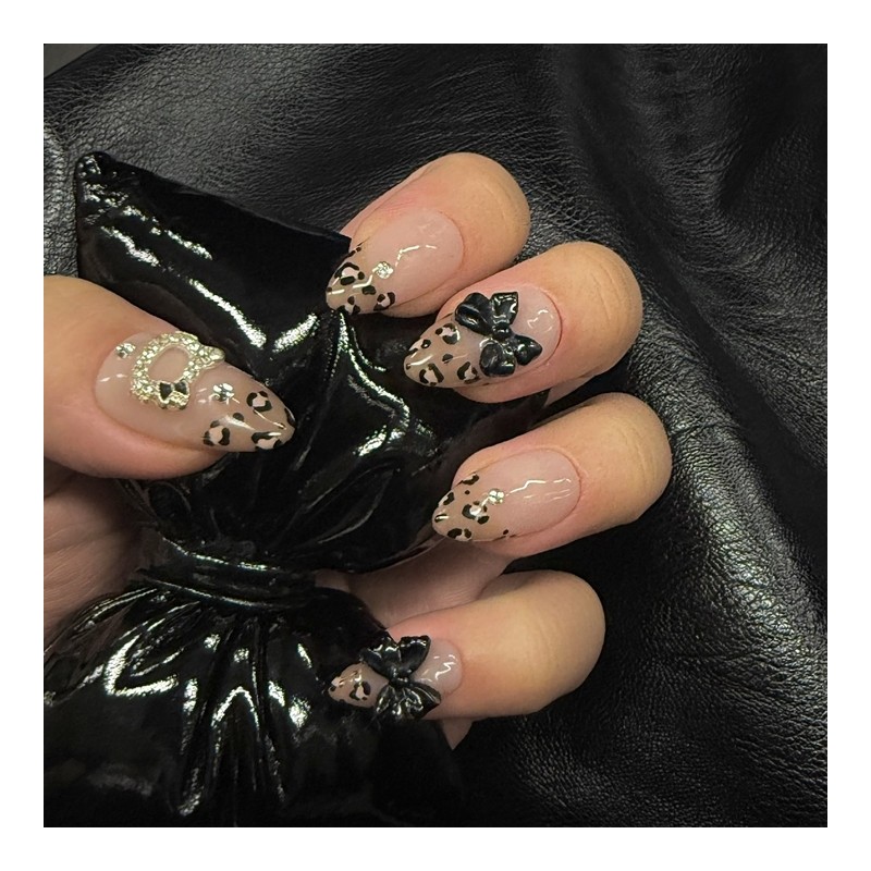 Leo Black Handmade Nail Tips - Middle Coffin / 레오