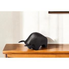 Homeroots Black Cast Aluminum Raging Bull Decor Piece