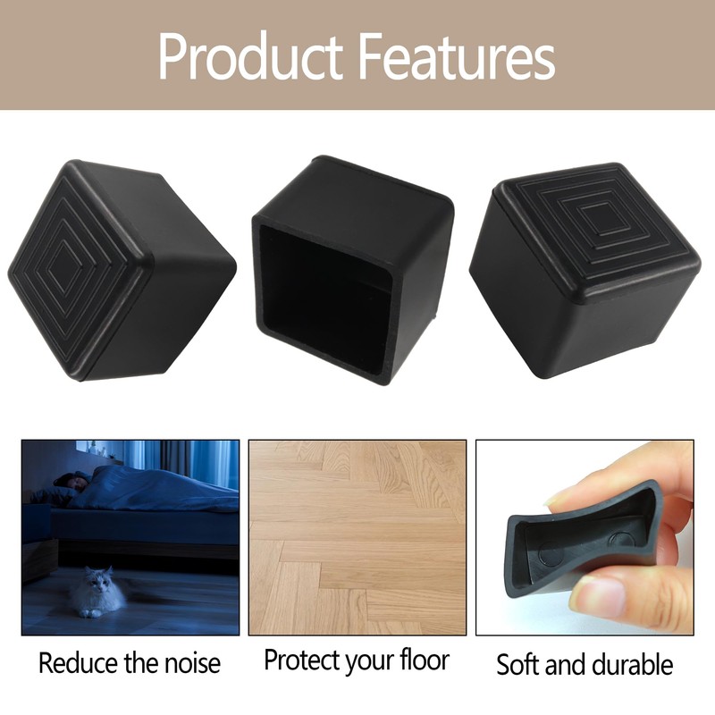 AUXBC 12PCS 1” x 1” Square Rubber Furniture Leg Caps,