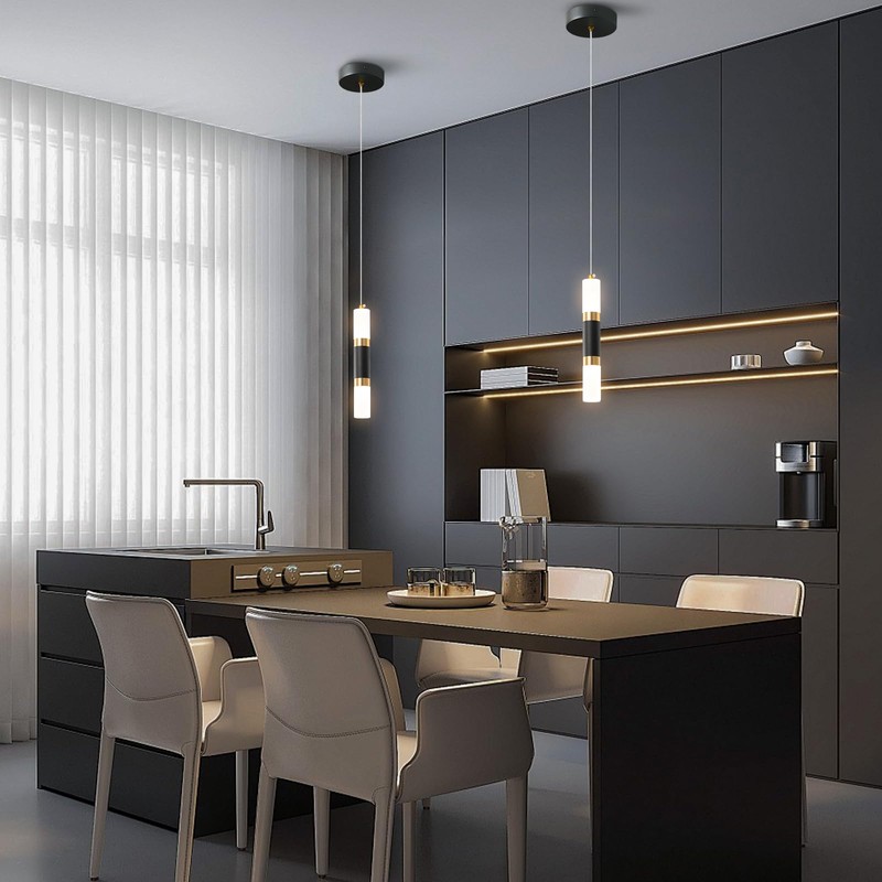 ZYBWL Modern Black Kitchen Island Light Fixture Dimmable LED Mini