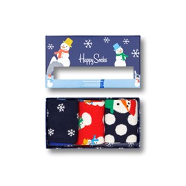 Happy Socks 3-Pack Snowman Gift Set, colorful and fun, Socks for Men and Women, Black-Navy-White-Red-Blue-Green (10-13), Multicolor