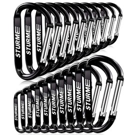 Mosquetones de aluminio con forma de D de 2,7 pulgadas, con resorte, para puerta cargada, juego de mosquetones pequeños para acampar al aire última intervensión, mini ganchos, llavero, duradero, mejorado, 20 unidades (negro)