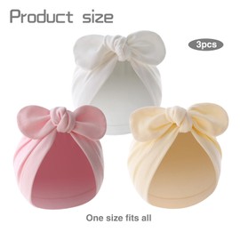Mtbricey 3 Pieces Newborn Baby Hat Baby Bowknot Turban Hats Cotton Stretchy Hats Breathable Warm Hat Knot Nursery Hospital Cap for Girls Boys Infants Toddlers, a