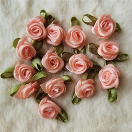 100 lazos de cinta de satén de 15 mm con diseño de flores de rosas multicolores, accesorios artificiales hechos a mano, accesorios de costura, decoración de caja de regalo de boda y novia (naranja