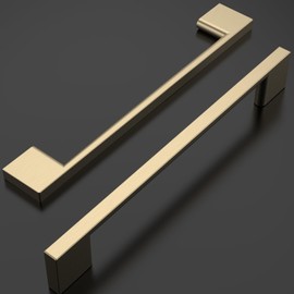 Amerdeco UK0022 Furniture Handles, Brushed Brass, 160 mm, Hole Spacing, Drawers, Zinc Alloy Handles for Kitchen Cabinets, Cupboard Handles, Drawer Handles, Door Handles for Kitchen Cabinets, Wardrobe,